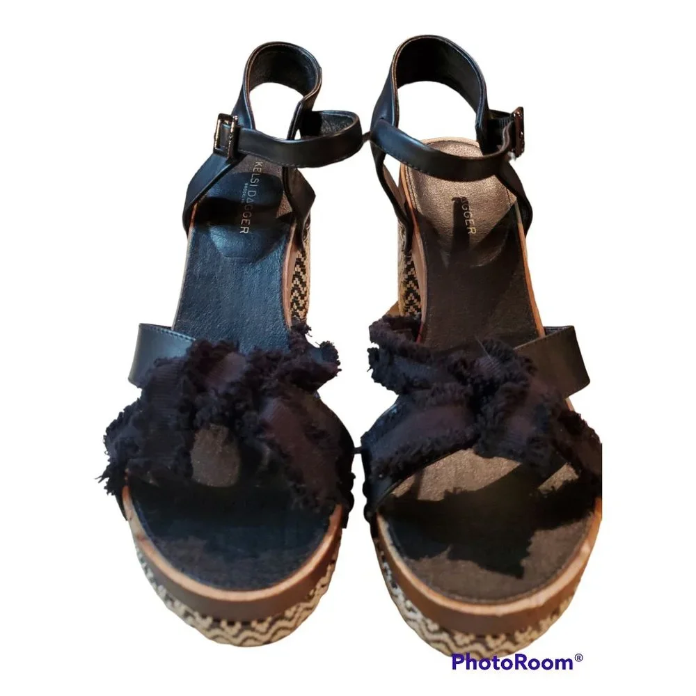 Kelsi Dagger Brooklyn FLORASV Flora Tweed Platform Open Toe Ankle Strap Heels
